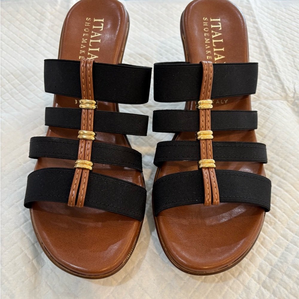 Italian Shoemakers Black and Brown Wedge Sandals